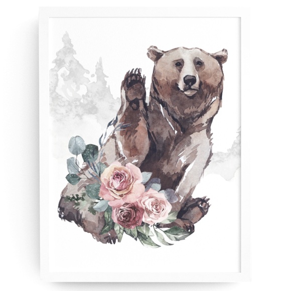 Other - Watercolor Floral Bear Wall Art Print Poster Unframed